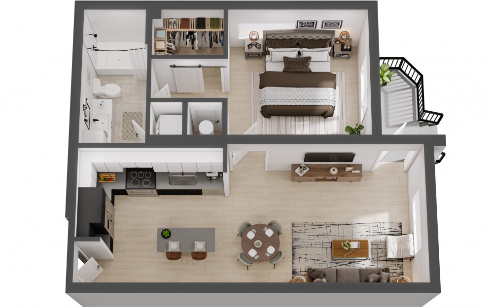 The Seeker - 1 bedroom floorplan layout with 1 bath and 686 square feet.