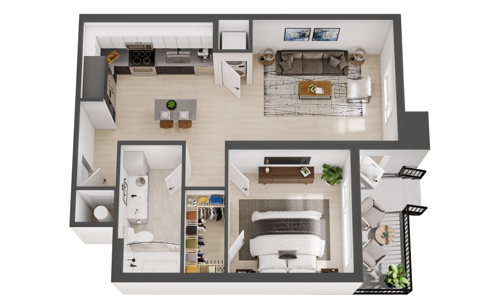 The One - 1 bedroom floorplan layout with 1 bath and 661 square feet.
