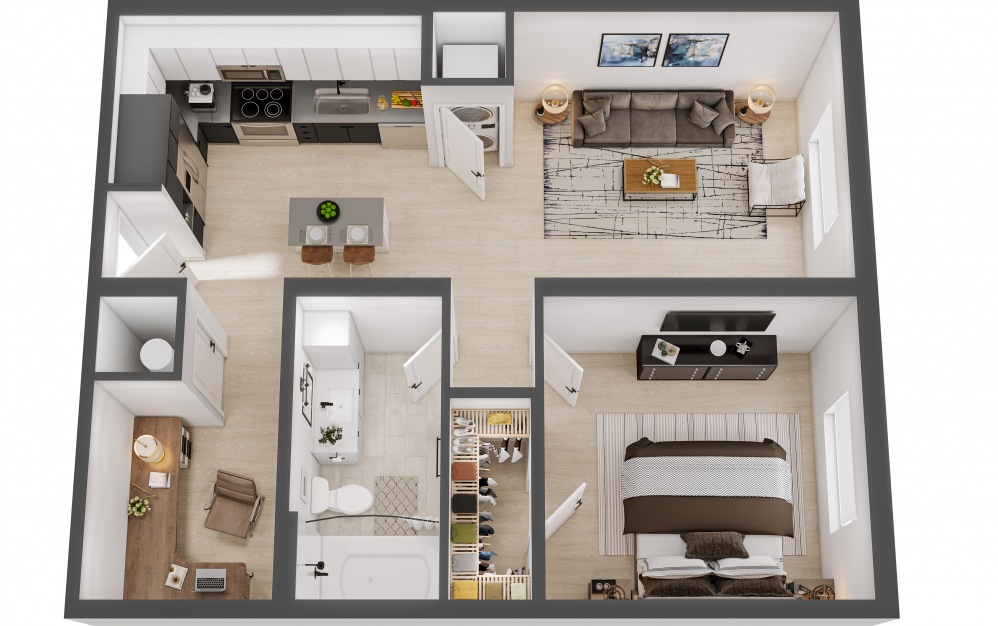 The Original - 1 bedroom floorplan layout with 1 bath and 708 square feet.