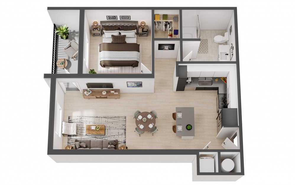 The Place - 1 bedroom floorplan layout with 1 bath and 750 square feet.