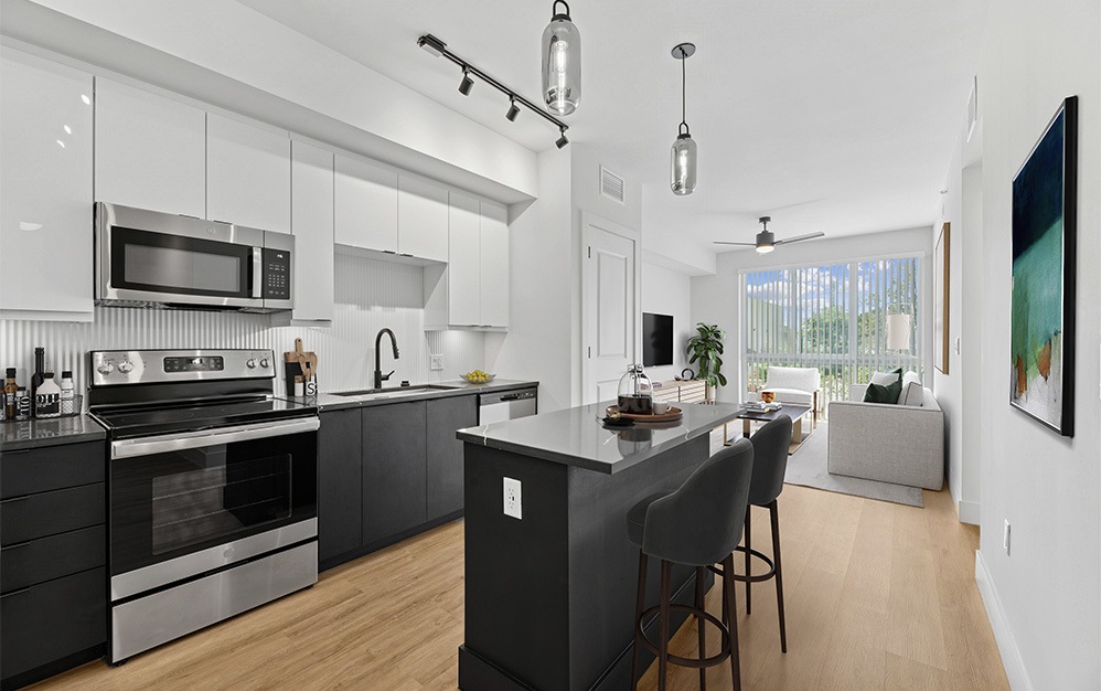 A4 - 1 bedroom floorplan layout with 1 bathroom and 708 square feet (Kitchen, 2D)